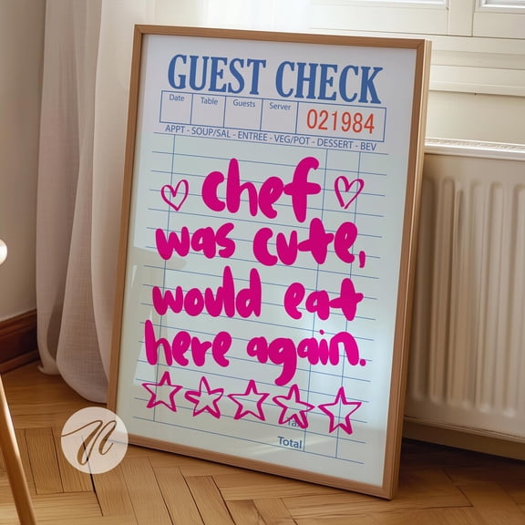 Chef Was Cute Print, Kitchen Wall Art Cooking Decor, Guest Check Poster, Trendy Retro Preppy Apartment Dorm Decor Wall Art UNFRAMED PAPER POSTER, Home Decor, Vintage Gift, Living Room Dercor