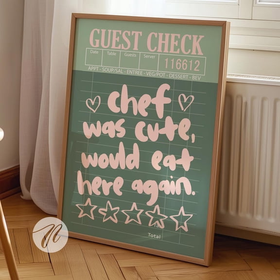 Chef Was Cute Print, Kitchen Wall Art Cooking Decor, Trendy Pink And Green College Apartment Decor, Preppy Dorm Wall Art UNFRAMED PAPER POSTER, Home Decor, Vintage Gift, Living Room Dercor