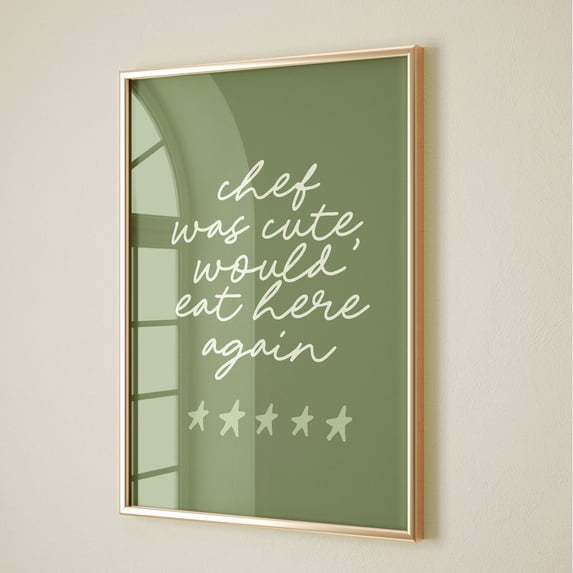 chef was cute aesthetic kitchen print retro wall art... Chef Was Cute Print, Kitchen Wall Art, Handwritten Typography Trendy ...