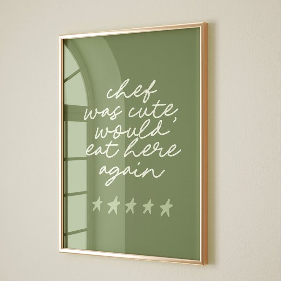 Chef Was Cute Print, Kitchen Wall Art, Handwritten Typography Trendy Home Decor, Dining Room Wall Art, Kitchen Quotes, Wall Art Prints, Unframed Paper Poster 8x10in