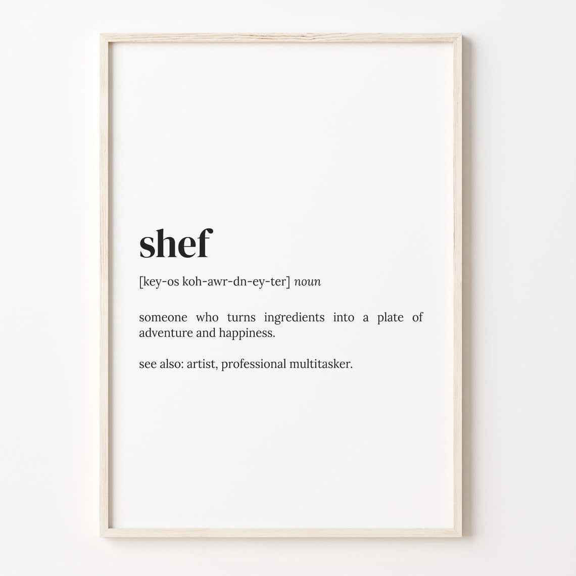 Chef Definition Dictionary Wall Art Print, Kitchen, Gallery Wall, Home ...