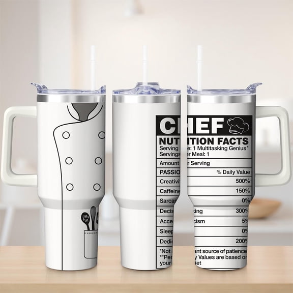 Chef Design Stainless Steel Insulated Mug with Lid and Handle, 30oz