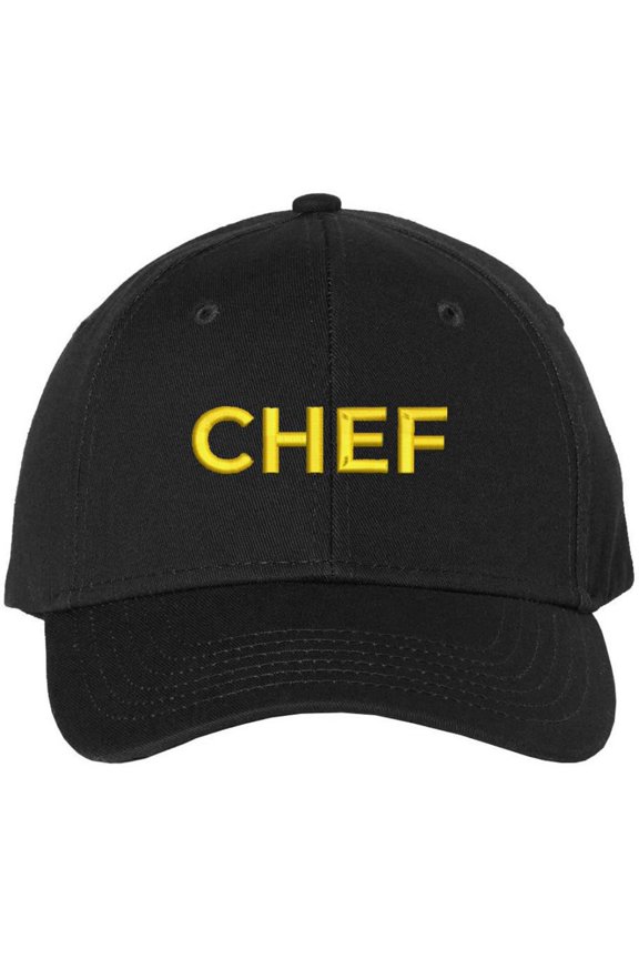 Chef Embroidered Baseball Hat | Professional Cook Head or Sous Culinary Expert Hat | Structured & Adjustable (Black/Gold)