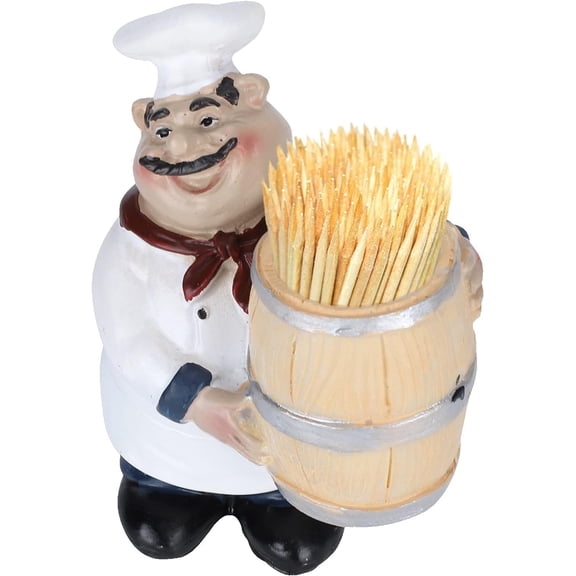 Chef Figurines Toothpick Holder, Resin Toothpick Dispenser with Italian Chef Statue Italian Restaurant Decorations for Kitchen Counter Restaurant Coffee Shop Decor