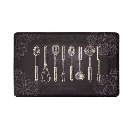 Chef Gear Hydrangea Border Spring Chalk Utensils 20 x 32 in. Gelness Mat, Black