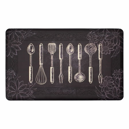 Chef Gear Hydrangea Border Spring Chalk Utensils 20 x 39 in. Gelness Mat, Black