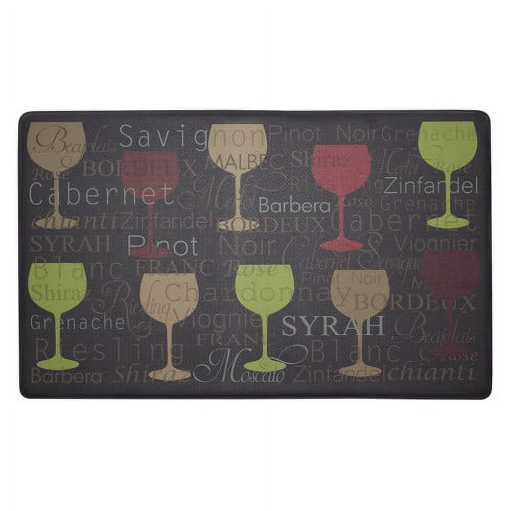 Wine Glasses Design Faux Leather Anti-Fatigue Kitchen Mat