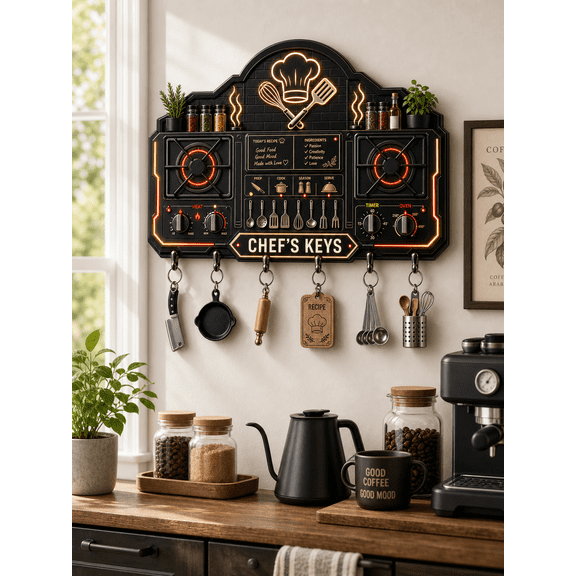 Chef Gift Wooden Key Hanger Key Rack for Kitchen Entryway Personalized Organizer