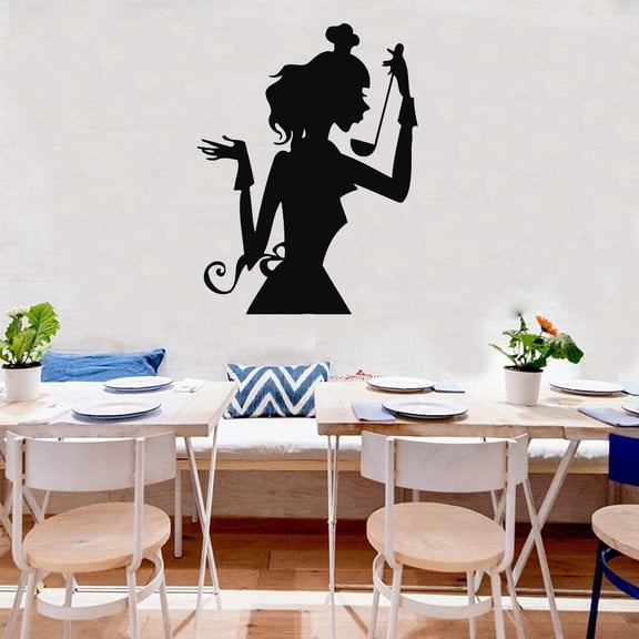 Chef Girl Cook Tasting Food Wall Sticker Kitchen Cafe Interior Design Home Decor Waterproof Removable Self-Adhesive Wallpaper 35x28cm
