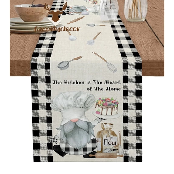 Chef Gnome Cake Dessert Plaid Table Runner Home Wedding Table Flag Mat Centerpieces Decoration Party Dining Long Tablecloth