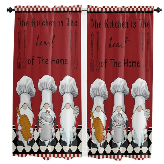 Chef Gnome Kitchen Small Curtain Rod Pocket Short Curtains Half Drapes Partition Cabinet Door Window Curtains Home Decor
