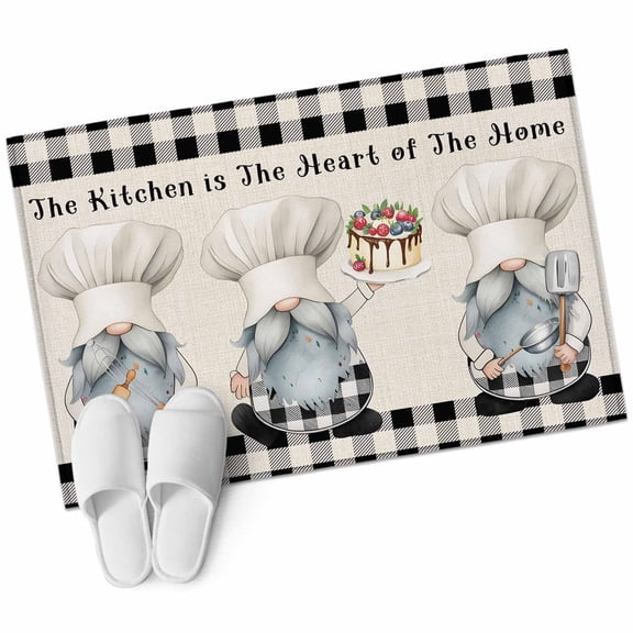 Chef Gnomes 2'x3' Washable Rug, Black Grey Plaid Cake Cook Dessert Burlap Non-Slip Soft Doormat Area Rugs for Entrance Bathroom Bedsides, Carpet for Kitchen Bedroom, Entryway Floor Mat