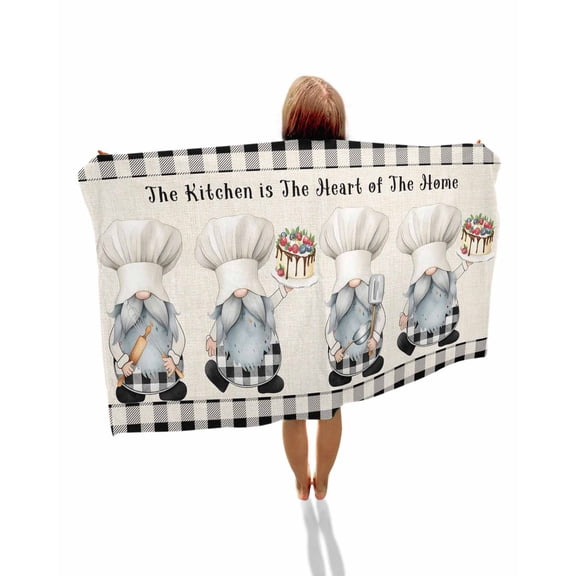 Chef Gnomes Beach Towels Oversized Super Absorbent, Black Grey Plaid Cake Cook Dessert Burlap Lightweight Bath Towel Quick Dry Sets For Bathroom/Pool/Rv Camping/Beach Play/Gym Room/Picnic 23"x47"