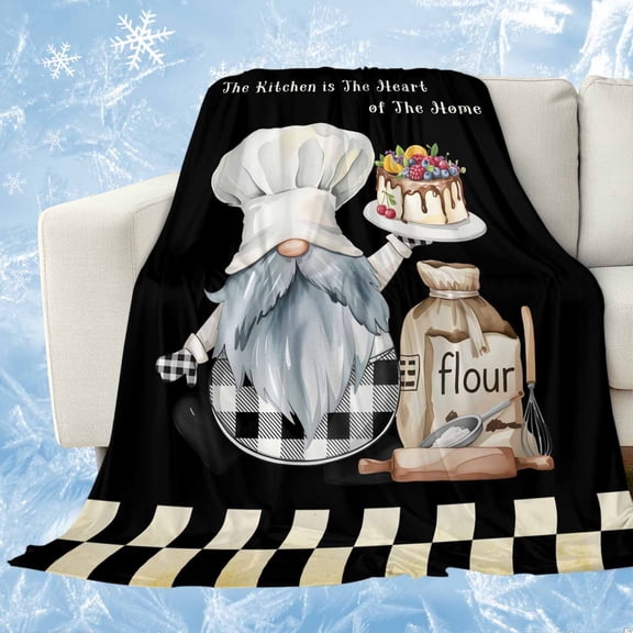 Chef Gnomes Cooling Blanket, Lightweight Breathable Summer Throw Blanket with Double Sided Cold Effect, Black White Plaid Dessert Maker Cake Picnic Beach Blankets Bed Sheet for Hot Sleepers 30"x40"
