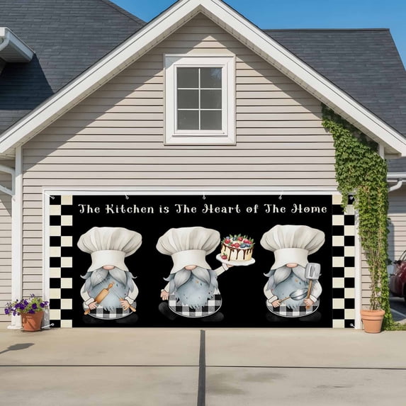 Chef Gnomes Garage Door Cover Banner 7 x 8 FT, Black White Plaid ...