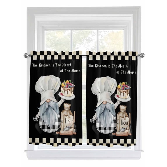 Chef Gnomes Kitchen Curtains 54 Inches length, Rustic Black White Paid Dessert Cake Cook Window Treatment Curtain Drapes, Decorative Window Curtains for Bedroom Cafe, 52"x54", 2 Panels