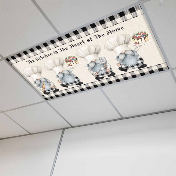Chef Gnomes Magnetic Fluorescent Light Covers for Ceiling Lights 2x4Ft, Black Grey Plaid Cake Cook Dessert Burlap Office Classroom Kitchen Drop Ceiling Light Covers Filters Shade Panel 1 Pack