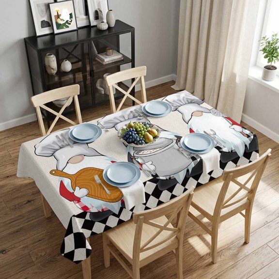 Chef Gnomes Rectangle Tablecloth 52x70 Inch Black White Buffalo Checked Waterproof Polyester Tablecloth for Dining Table, Washable Table Cover for Kitchen Dining Room Wedding,Stain Resistant