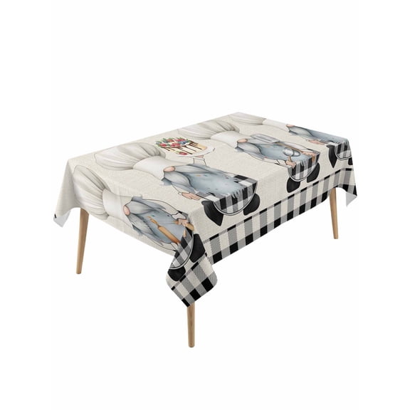 Chef Gnomes Rectangle Tablecloth, Black Grey Plaid Cake Cook Dessert Burlap Waterproof & StainResistant Tablecloth, Washable Oil-proof Table Cover for Dining/Party/Wedding/Camping/Buffet 54x108 In