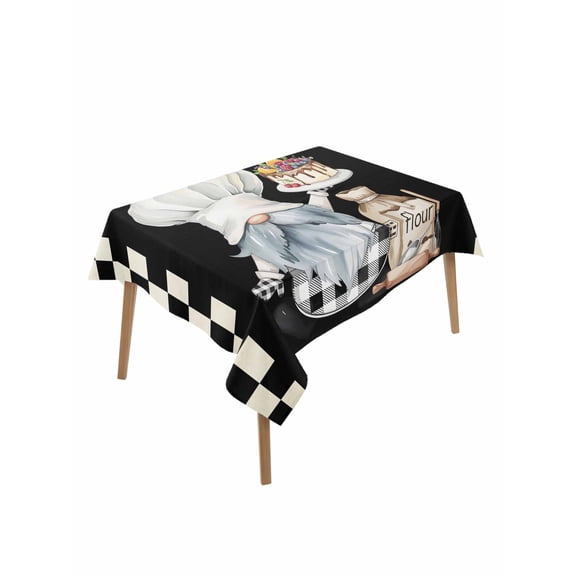 Chef Gnomes Rectangle Tablecloth, Black White Plaid Dessert Maker Cake Waterproof & StainResistant Tablecloth, Washable Oil-proof Table Cover for Dining/Party/Wedding/Camping/Buffet 60x102 In