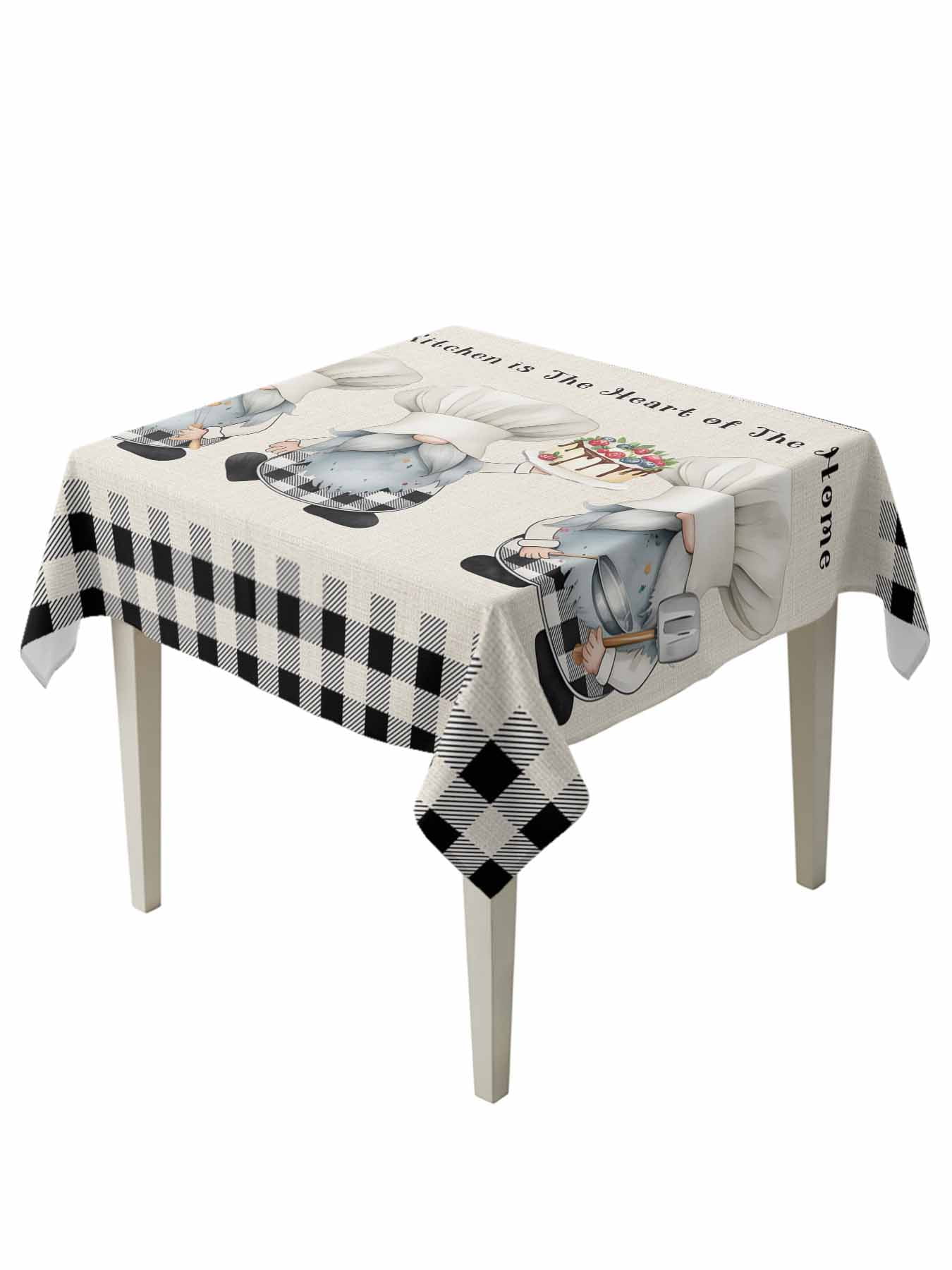 Chef Gnomes Suqare Tablecloth - 60 x 60 Inch, Black Grey Plaid Cake ...