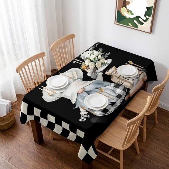 Chef Gnomes Table Cloth Waterproof Tablecloths, Rustic Black White Paid Dessert Cake Cook Tablecloth Dining Table Cover for Kitchen Party Tabletop Outdoor, Rectangle Tablecloth 52x70 Inch