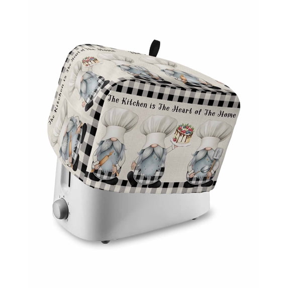 Chef Gnomes Toaster Cover 4 Slice, Large Kitchen Appliance Covers, Black Grey Plaid Cake Cook Dessert Burlap Toaster Oven Cover with Loop, Bread Machine Cover Polyester Dust Cover Protection