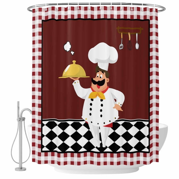 Chef Gourmet Bathroom Shower Curtains with Hooks, Red Plaid Kitchen Vintage Farmhouse Waterproof Fabric Washable Shower Curtain for Home Hotel Bathtub Decor 36x72 Inch