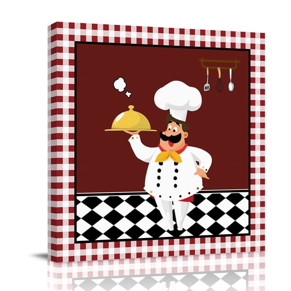 Chef Gourmet Canvas Wall Art for Living Room, Red Plaid Kitchen Vintage Farmhouse Poster Print Painting for Bedroom Office Home Decoration Wall Pictures Prepare To Hang 12"x12"