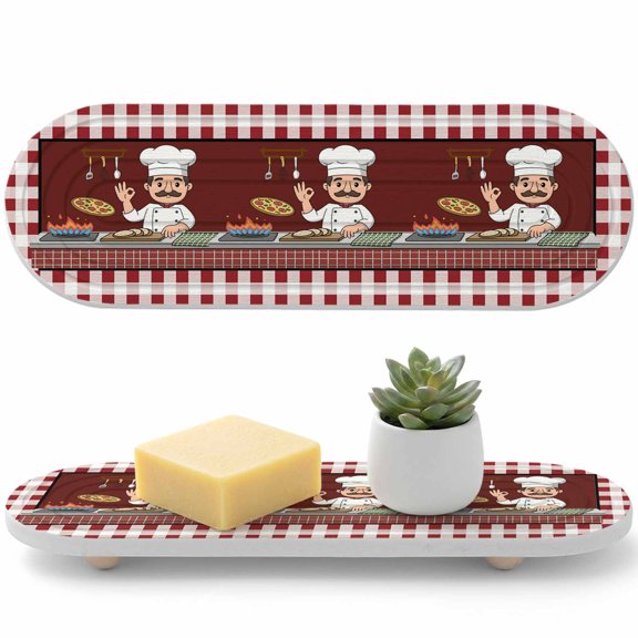 Chef Gourmet Kitchen Diatomaceous Earth Coasters, Knife And Fork Red Plaid Water Absorbent Diatomite Coaster, Bathroom Tray Stone Dish Drying Mat Kitchen Sink Tray 12x4in