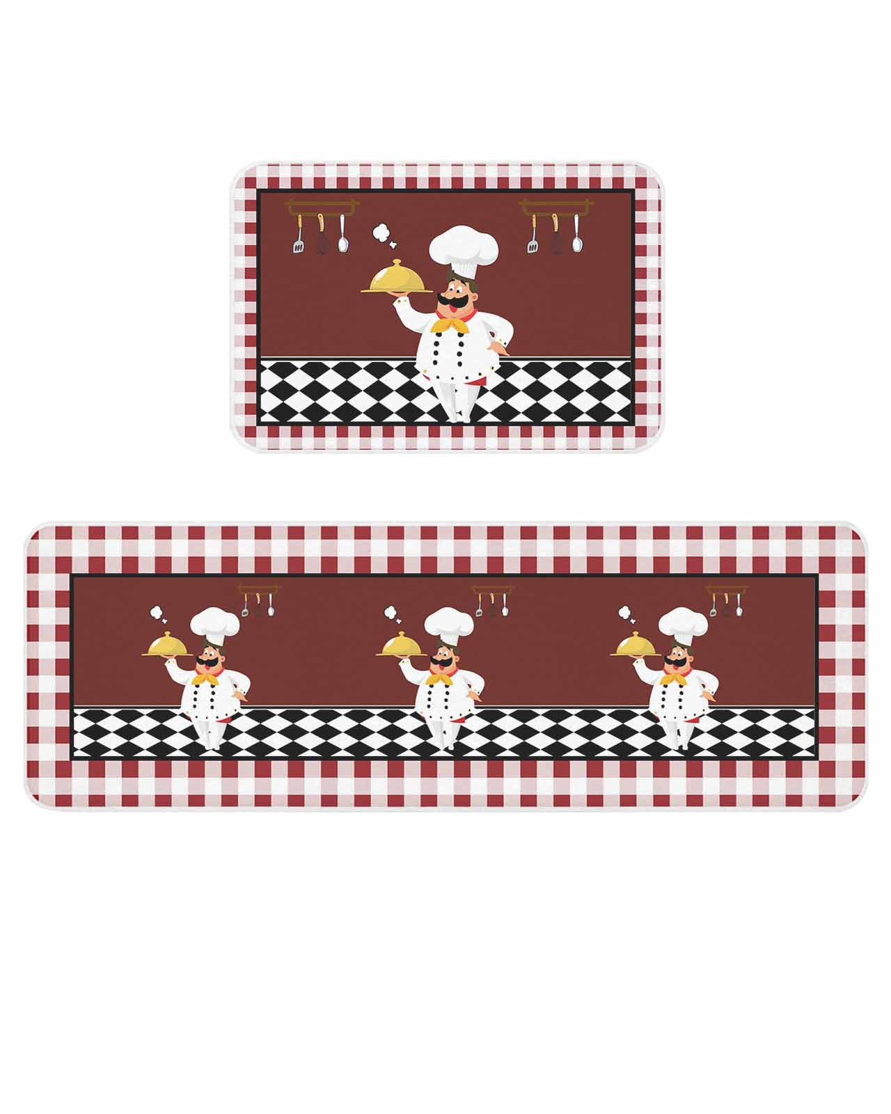 Chef Gourmet Kitchen Mats for Floor 2 Piece, Red Plaid Kitchen Vintage ...