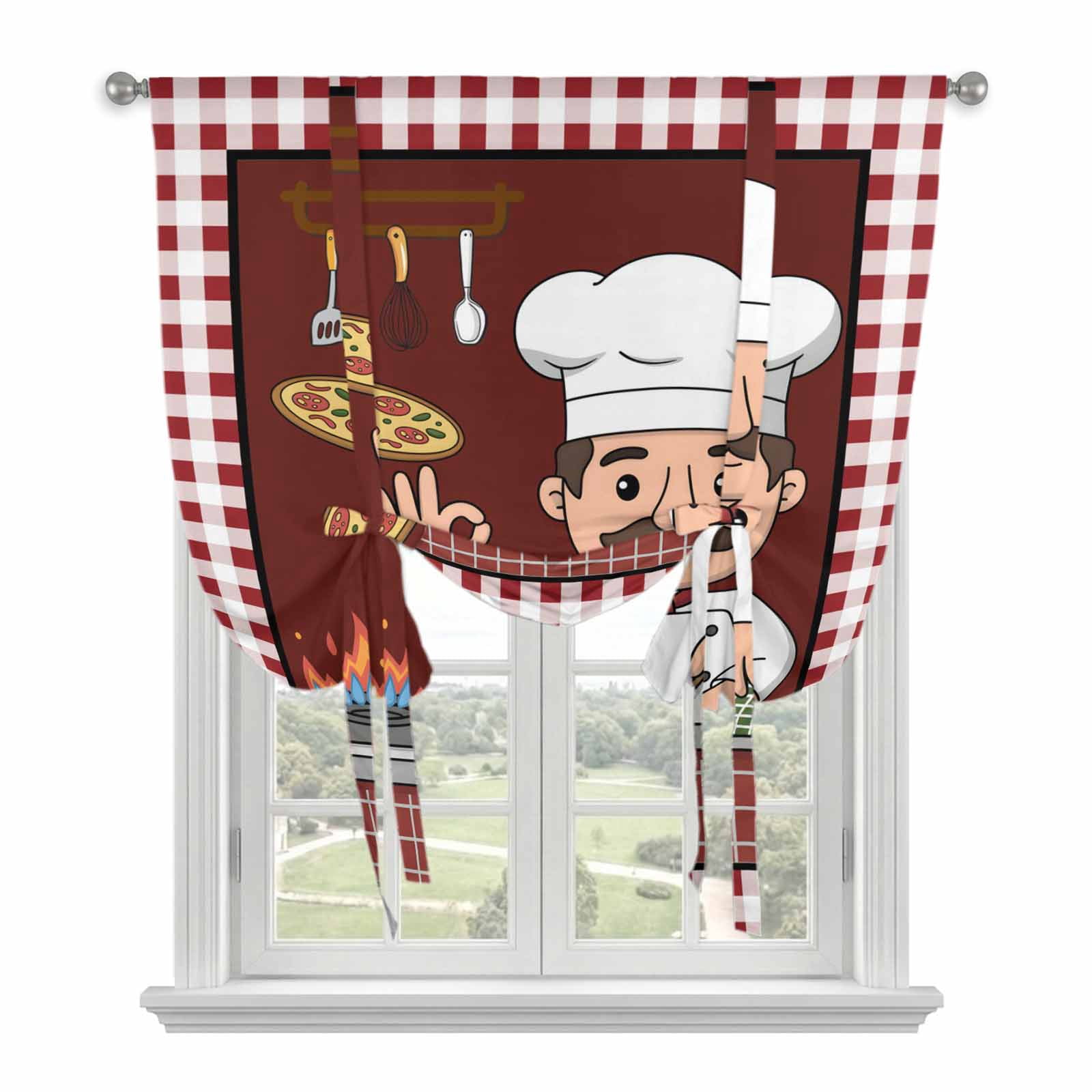 Chef Gourmet Kitchen Tie Up Curtain for Window, Knife And Fork Red ...