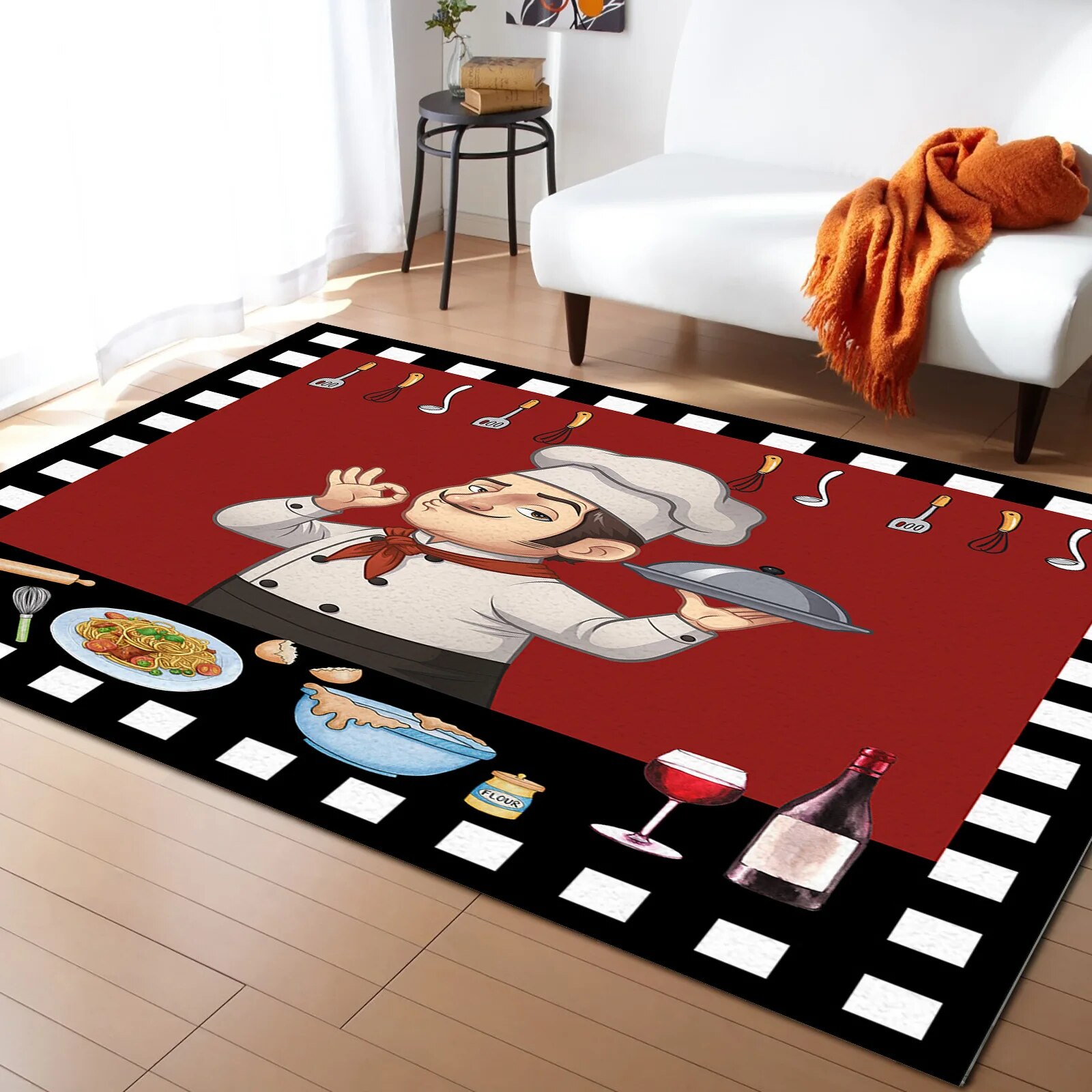Chef Gourmet Knife And Fork Living Room Carpet Coffee Table Floor Mat