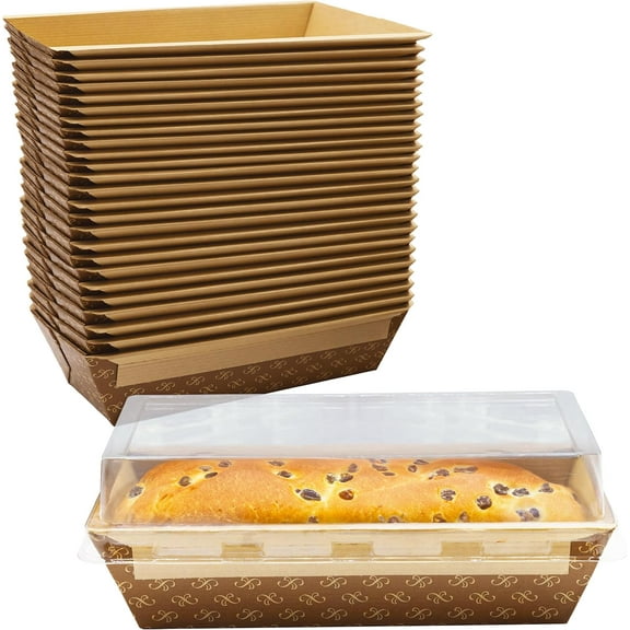 Chef-Grade 1Lb Paper Loaf Pans w/Lids 25 Pk. Elegant Disposable Bakeable Kraft Pan Supplies for Baking Bread, Small Meatloaf, Bundt Cake, Sweets for Holiday Gifts Bake Sales or Fundraiser.