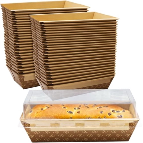 Chef-Grade 1Lb Paper Loaf Pans w/Lids. Elegant Disposable Bakeable Kraft Pan Supplies for Baking Bread Small Meatloaf Bundt Cake Sweets for Holiday Gifts Bake Sales or Fundraiser