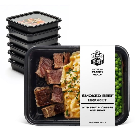 Chef Grumpy Butcher Frozen Meals: Smoked Beef Brisket With Mac & Cheese Artisan TV Dinner, 6 ct Pack, 12 oz Tray