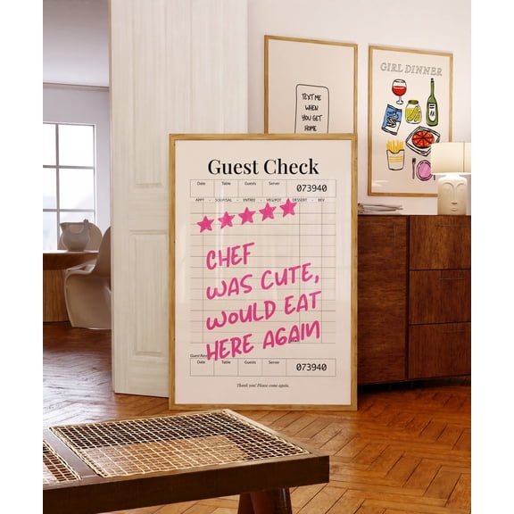 Chef Guest Check Poster Funny Kitchen Quote Wall Art, Unframed Paper Poster 8x10in
