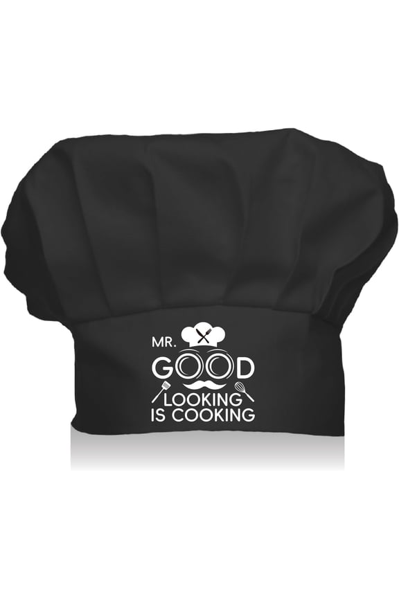 Chef Hat Adult Adjustable Chef Cap Cotton Elastic Kitchen Baker Hats Catering Wear Cooking Hat for Women Men Grilling Baking BBQ Chef Black 11.8x9Inch-Mr.Good Lookin's Cookin'