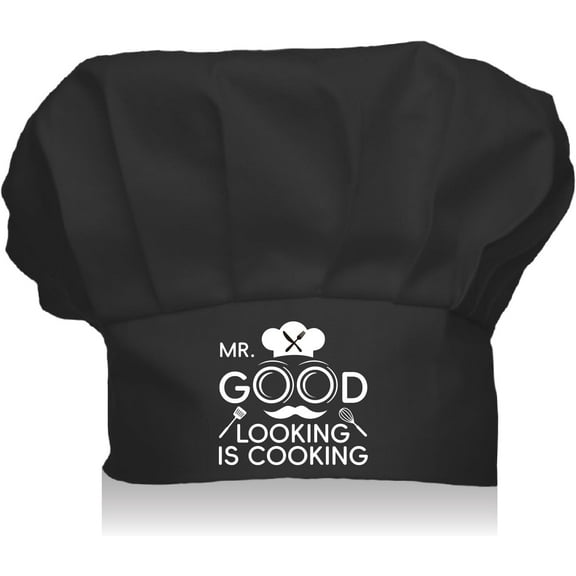 Chef Hat Adult Adjustable Chef Cap Cotton Elastic Kitchen Baker Hats Catering Wear Cooking Hat for Women Men Grilling Baking BBQ Chef Black 11.8x9Inch-Mr.Good Lookin's Cookin'