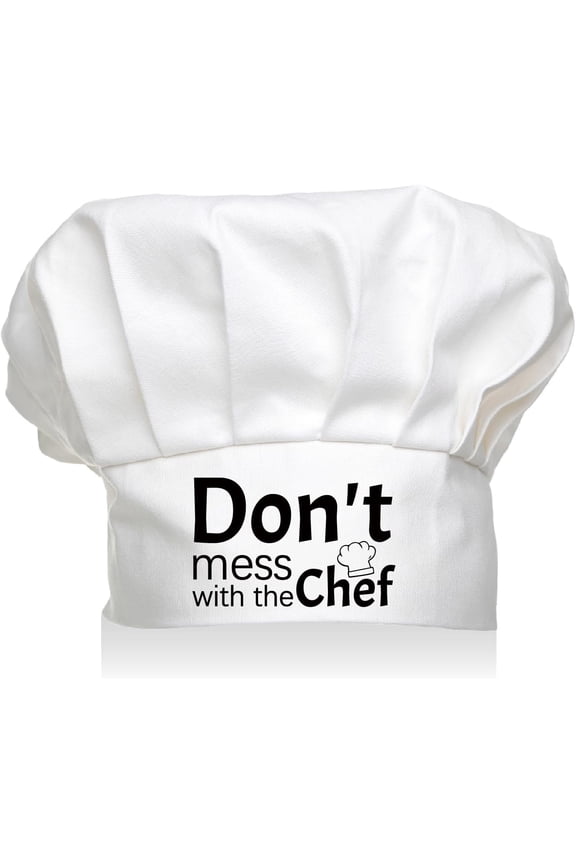 Chef Hat Adult Adjustable Elastic Baker Kitchen Catering Wear Cooking Hat Cotton Chef Cap for Women Men Grilling Baking BBQ Chef Dad Gift White 11.8x9 Inch-Don't Mess with The Chef for DIY