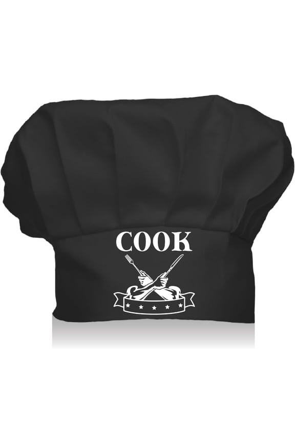 Chef Hat Adult Adjustable Elastic Baker Kitchen Catering Wear Cooking Hat Cotton Chef Cap for Women Men Grilling Baking BBQ Chef Dad Gift Father's Day Black 11.8x9 Inch