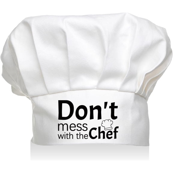 Chef Hat Adult Adjustable Elastic Baker Kitchen Catering Wear Cooking Hat Custom Cotton Chef Cap for Women Men Grilling Baking BBQ Chef Dad Gift White 11.8x9 Inch-Don't Mess with The Chef