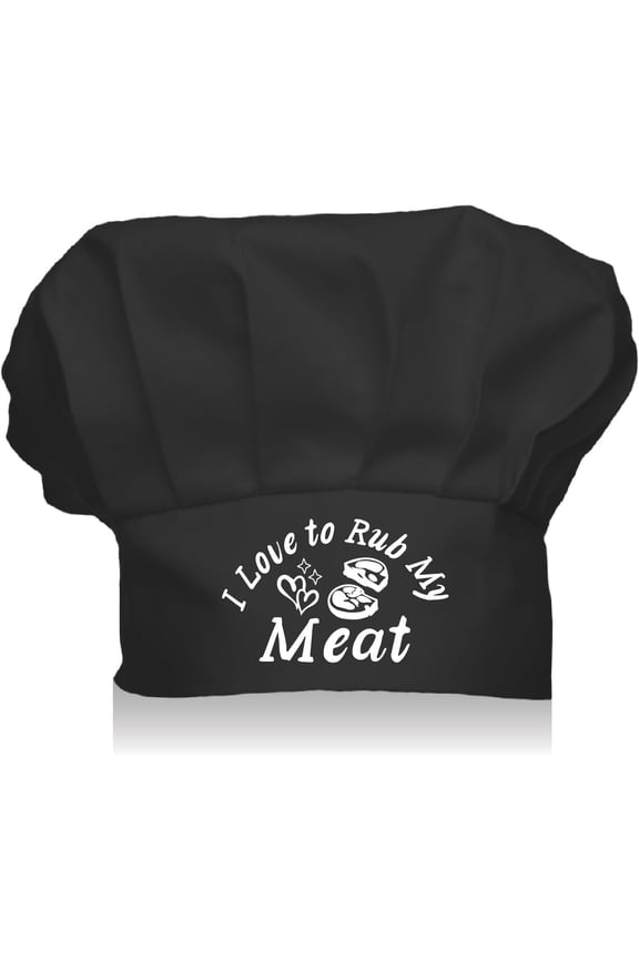 Chef Hat Adult Adjustable Elastic Baker Kitchen Catering Wear Cooking Hat Custom Cotton Chef Cap for Women Men Grilling Baking BBQ Chef Gift Black 11.8x9Inch-I Love to Rub My Meat
