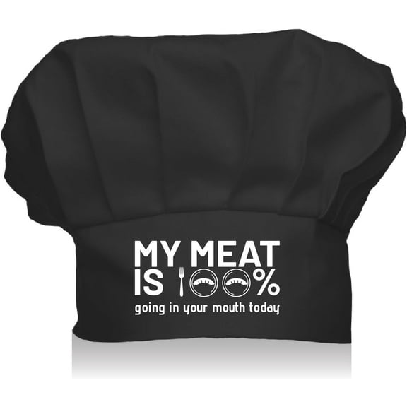 Chef Hat Adult Adjustable Funny Chef Cap Custom Cotton Elastic Kitchen Baker Catering Wear Crown Cooking Hat for Women Men Grilling Baking BBQ Chef Father Black 11.8x9Inch