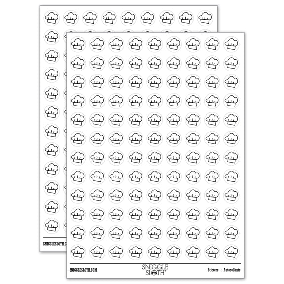 Chef Hat Cooking 200+ Round Stickers - White - Gloss Finish - 0.50" Size
