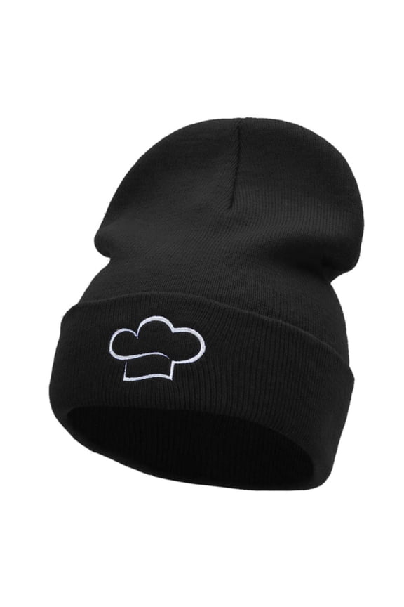 Chef Hat Embroidered 12 Inch Long Knitted Beanie - Black OSFM