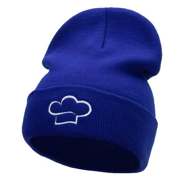 Chef Hat Embroidered 12 Inch Long Knitted Beanie - Royal OSFM