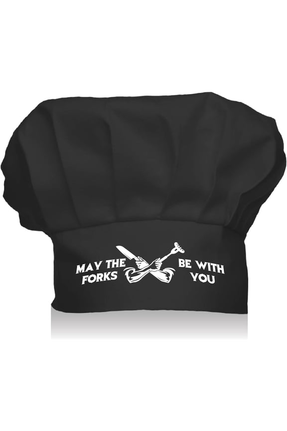 Chef Hat Funny Cooking Hats Black Tableware Shape Adjustable Elastic Baker Catering Kitchen Wear Cap for Women Men Adult Mother's Day Father's Day Birthday Gift-May The Forks BE with You DIY