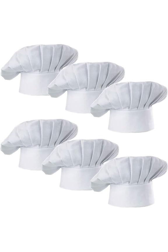 Chef Hat Set of 6 PCS Pack Adult Adjustable Elastic Baker Kitchen Cooking Chef Cap (White)