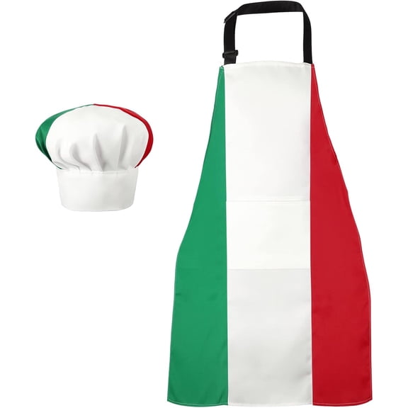 Chef Hat and Apron Italian Gifts for Cooking Baking Fabric Adjustable Chef Apron with Pocket for Christmas Italy Flag Kitchen Gifts Women Men